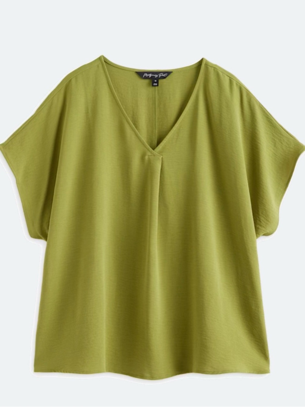 Lime Green V-Neck Draped Short Sleeve Top